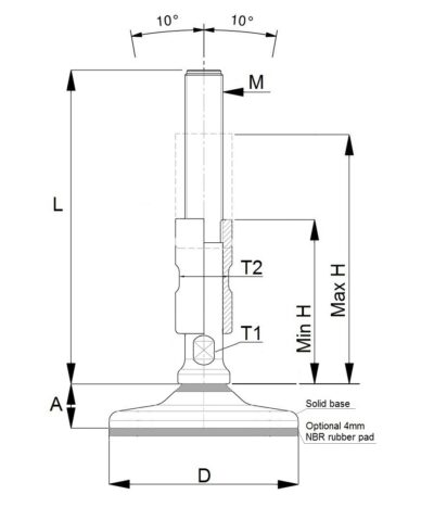 EHEDG 3A SHSF x8 Hygienic stainless feet with spindle with sealed protecting sleeve