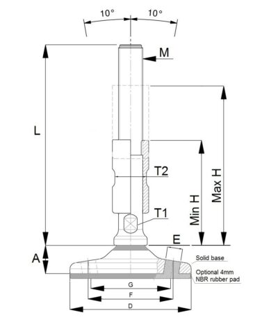 EHEDG 3A SHSF x9 Hygienic stainless feet with floor lock holes and sealed spindle with protecting sleeve