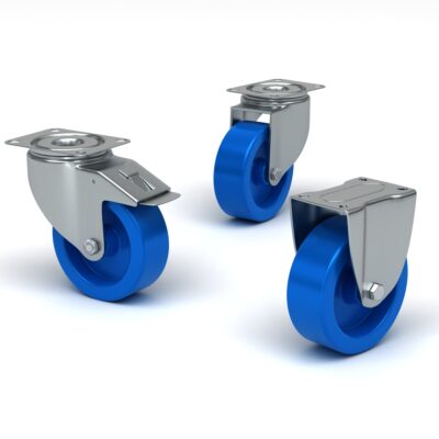 Hügieenilise disainiga tööstuslik ratas sinise polüamiidratta abil