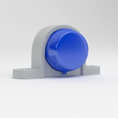 Mini pillow block units in stainless steel with blue closed cup