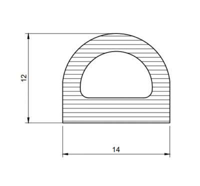 EPDM porous rubber D-profile seal with adhesive 14x12mm