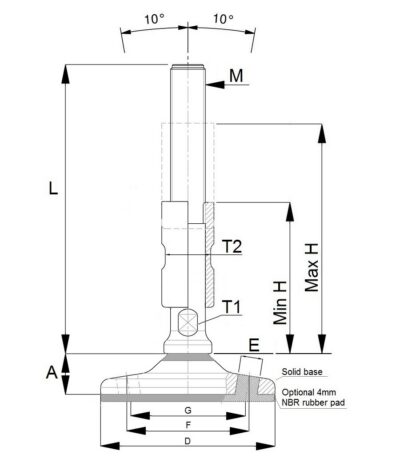 E SHAF x9 Hygienic adjustable feet with floor lock holes and sealed spindle with protecting sleeve